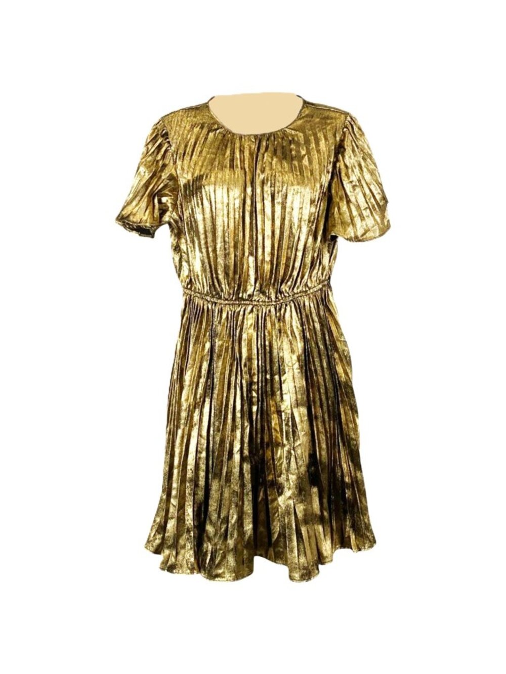 Sam Edelman Gold Pleated Foil Plissé Party Dress Size 12 *BELT MISSING* NWT